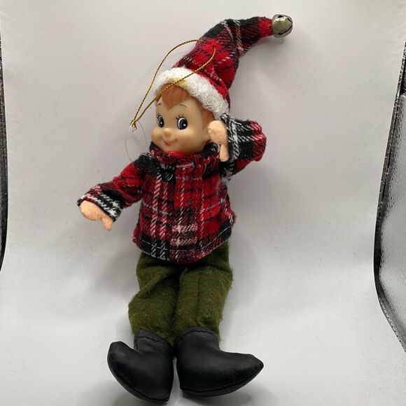 Vintage Christmas Pixie Elf Ornament Hanging Knee Hugger Posable Holiday Decor - Picture 1 of 7